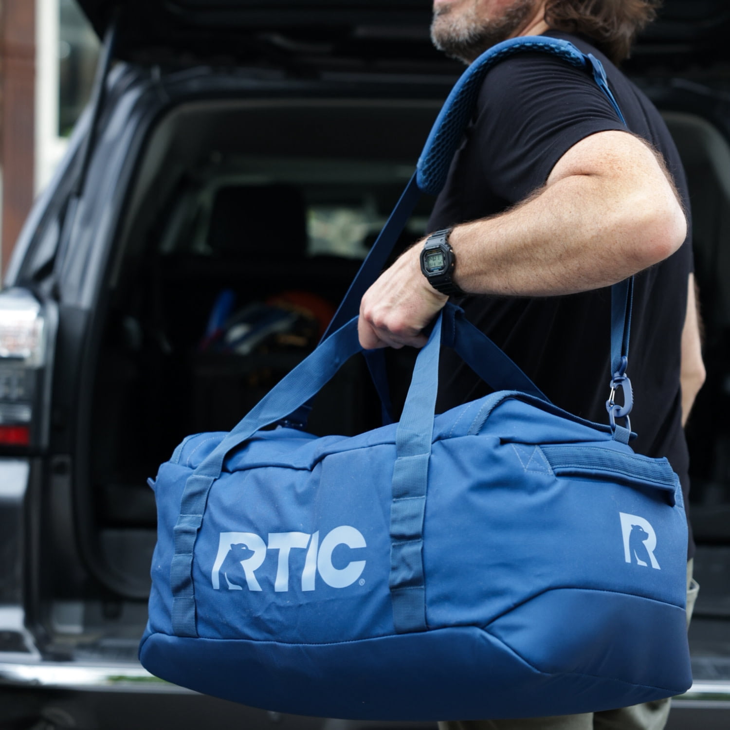 RTIC Road Trip Duffle Bag, Large, Water Resistant, Durable Fabric, Navy & Denim