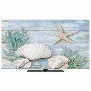 Indoor TV Cover 75" , Starfish Seashell Stretch Fabric Dust Protector for Flat Screen Television, Wood Grain Elastic Open Back Screen Slipcover