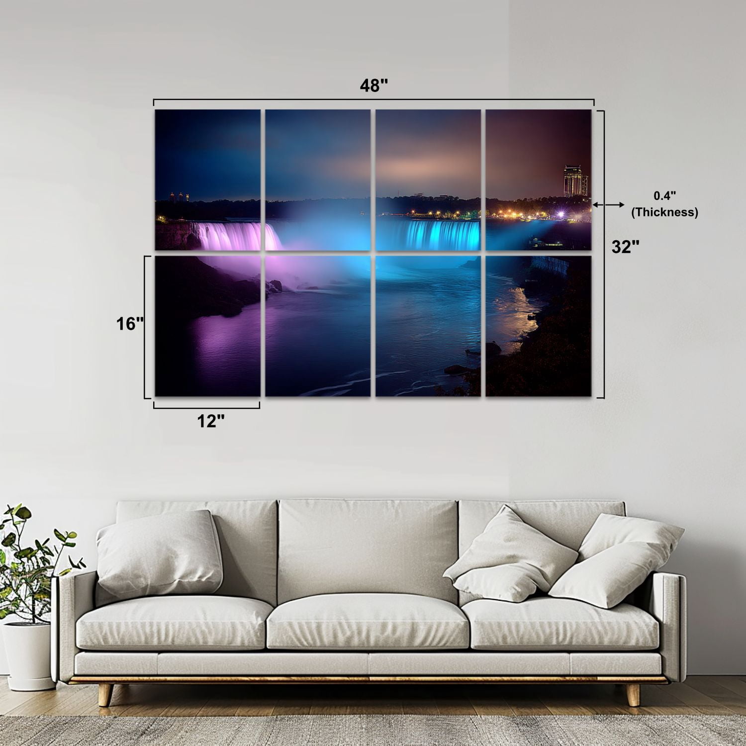 8 Pack Art Acoustic Panels Sound Absorbing Niagara Falls night Canada North America Decorative Soundproof Wall Panels Self Adhesive for Nursery Game Room Bedroom 48"x32"