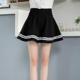 thumbnail image 5 of Women Solid Color High Waist Stripe Pleated A Line Mini School Skirt, 5 of 5