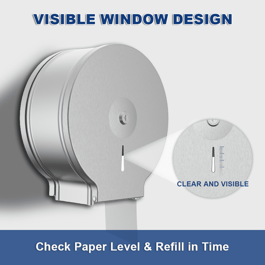 Interhasa! Stainless Steel Jumbo Toilet Tissue Dispenser, 9 Inch Wall Mount Roll Paper Holder for Bathroom, 9.84x9.84x4.52, Silver
