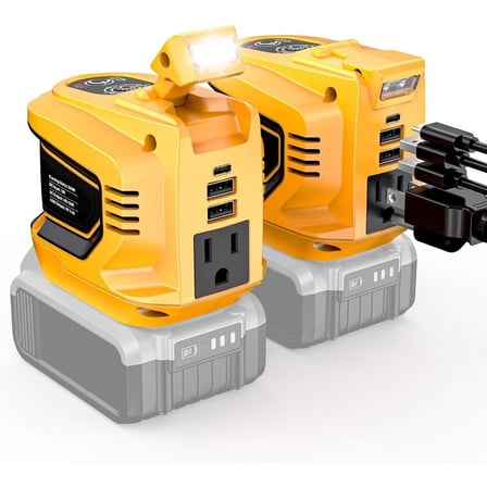 200W Portable Power Inverter for De*Walt 20V Batteries, Converts to AC 110V with USB Ports and LED Light