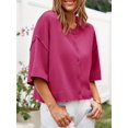 thumbnail image 4 of Half Sleeve Womens Knit Outfits Cropped Button Down Tops Oversized Lightweight Ribbed Knit Cardigan Sweaters, 4 of 5