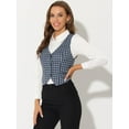 thumbnail image 3 of DARING DIVA Women's Cinched Waist Asymmetric Stretchy Plaid Jacket L Dark Blue, 3 of 6
