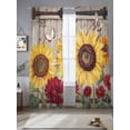 thumbnail image 2 of Sunflowers Sheer Curtains 84 Inch Length 2 Panels Set Window Treatments, Retro Flower Barn Doors Butterfly Farmhouse Brown Rod Pocket Semi Curtains for Living Room/Bedroom/Kitchen, 104"W x 84"L, 2 of 7