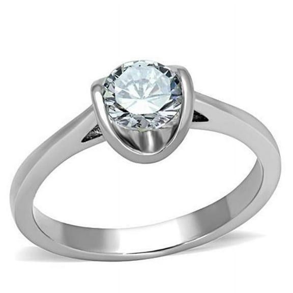 Alamode TK1763-7 Women High Polished Stainless Steel Ring with AAA Grade CZ in Clear - Size 7