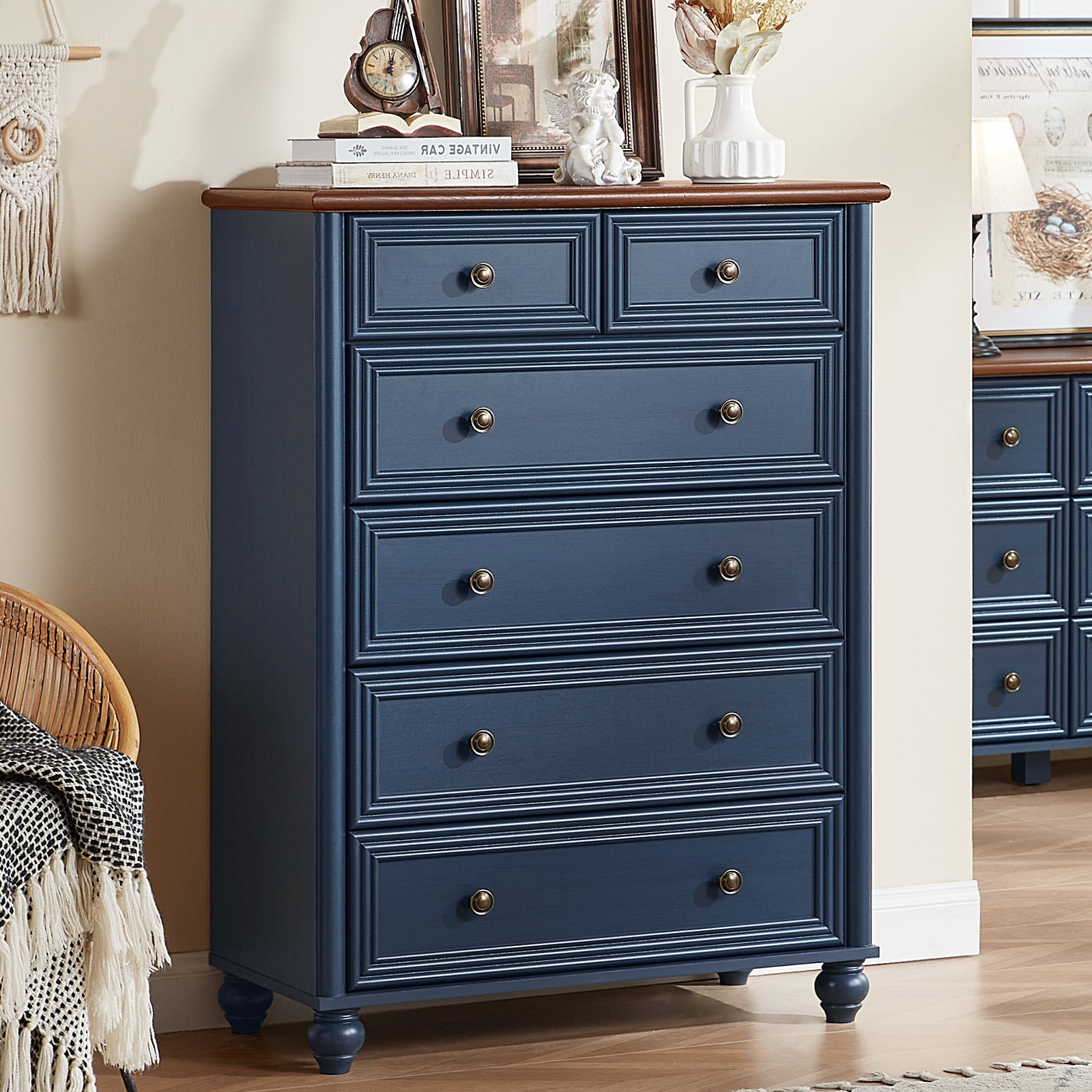 LEYAOYAO Rattan Dresser for Bedroom 48''W 6 Drawer Dresser Modern