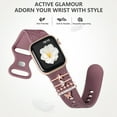thumbnail image 2 of Comvin Flower Engraved Band Compatible with Apple Watch Bands for Women 40mm 38mm 41mm 42mm, Soft Silicone Band with Decorative Charms for iWatch Series 11 10 9 8 7 6 5 4 3 2 1 SE (With Band), 2 of 9
