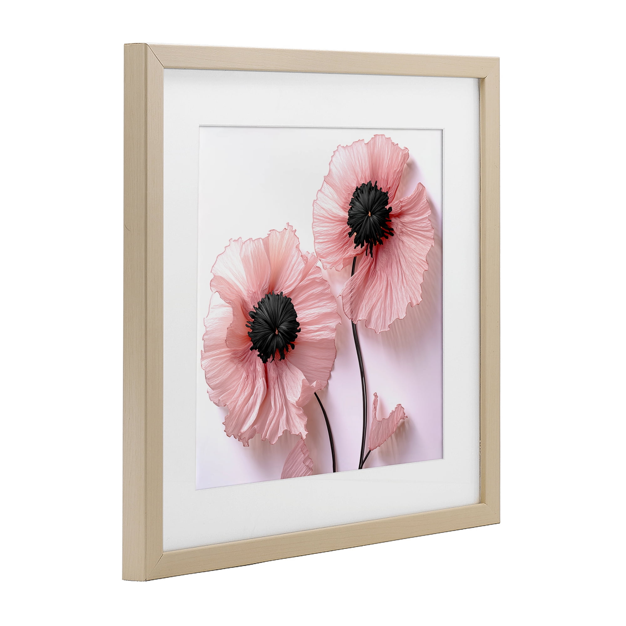 Properly Pink Poppies Birch Framed Print Under Glass, design by Sasha