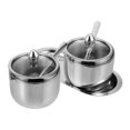 thumbnail image 1 of Stainless Steel Sugar Bowl Set with Lid Spoon and Tray Seasoning Box Condiment Pots Sugar Container Seasoning Jar Kitchen Spice Container Canister for Salt Candy (Silver), 1 of 5