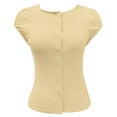 thumbnail image 5 of Ladies Sexy Button Short Sleeve Thread Solid Color Cardigan T Shirt Top, 5 of 5