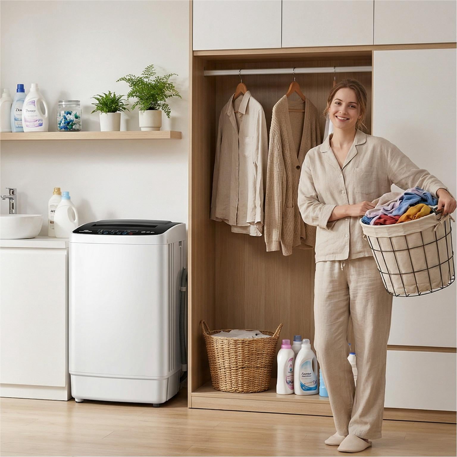 Veeboto Portable Washing Machine, 20lbs Full Automatic Washer Machine with Drain Pump, 4 Wash Programs 4 Water Levels 3 Water Temperatures for Home