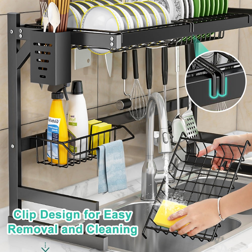 Over the Sink Dish Drying Rack, ZZBIQS Dish Drying Rack 2 Tier Large Stainless Steel Dish Drainer for Kitchen Storage