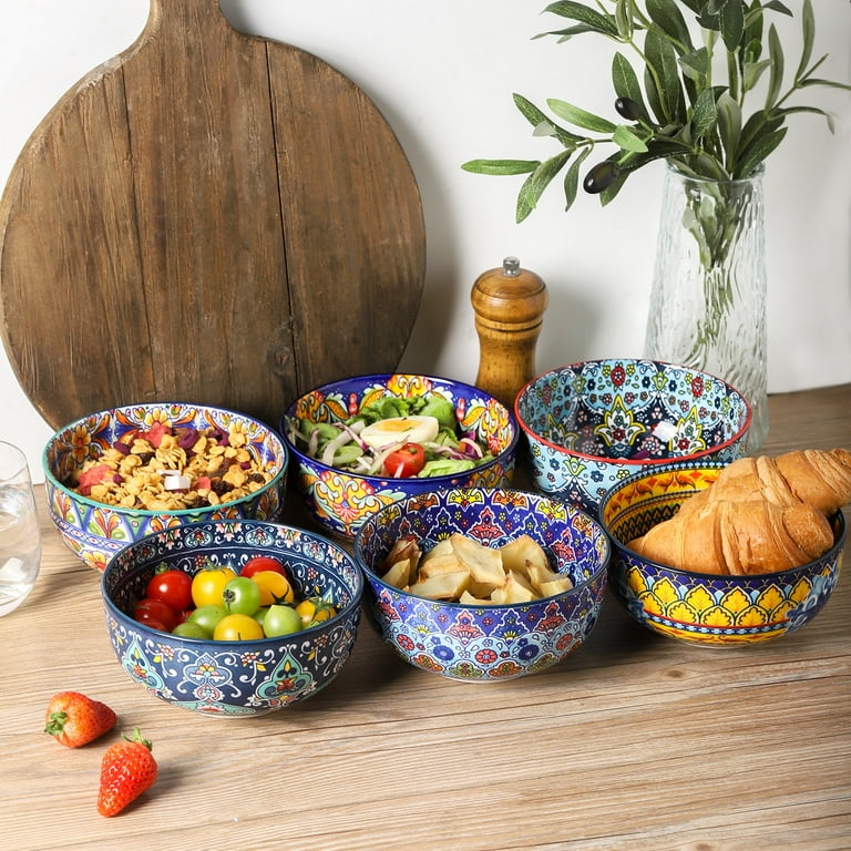 Hasense, Soup Bowls Set of 6, 26 OZ, Ceramic Bohemian Design