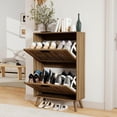 thumbnail image 4 of Kadyn Farmhouse Slim Shoe Cabinet with 2 Flip Up Drawers, 23.6" Narrow Shoe Storage Organizer with Adjustable Shelves & Anti-Tip Device, Entryway Shoe Storage Cabinet for Living Room, Walnut, 4 of 20