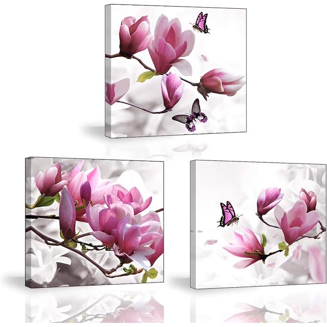 Pintura impresa en lienzo de Yjmei, elegante imagen de flores de orquídea, imagen moderna envuelta en un marco de madera listo para colgar, perfecto para el arte de la pared del baño