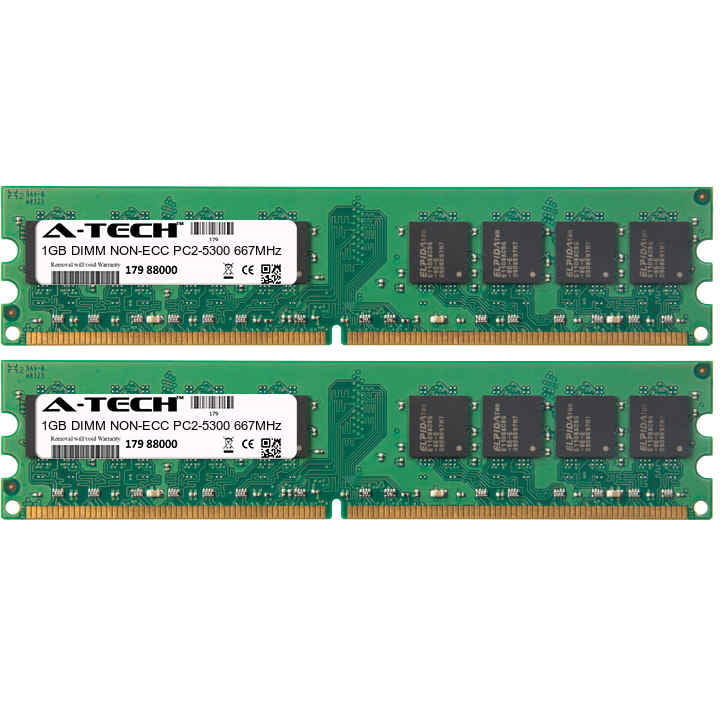 2GB Kit 2x 1GB Modules PC2-5300 667MHz NON-ECC DDR2 DIMM Desktop 240-pin Memory Ram