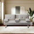 thumbnail image 2 of Futon Sofa Bed, Velvet Fabric Comfy Futon Couch Bed with 2 Square Pillows, Convertible Sleeper Sofa with Adjustable Backres Modern Loveseat Sleeper for Living Room, Beige, 2 of 7