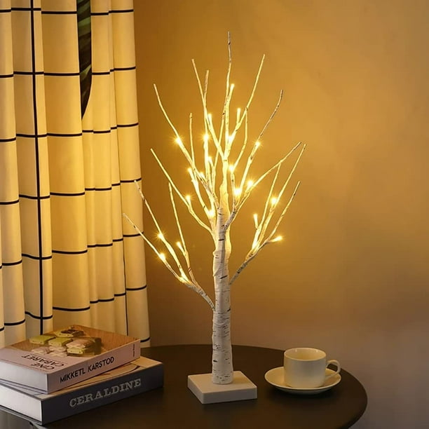 Arbre Lumineux 50 cm, Lumière de Nuit LED, 24 Lampe de Bouleau Blanc LED  pour les Vacances de Noël Décorations de Chambre d'Enfants