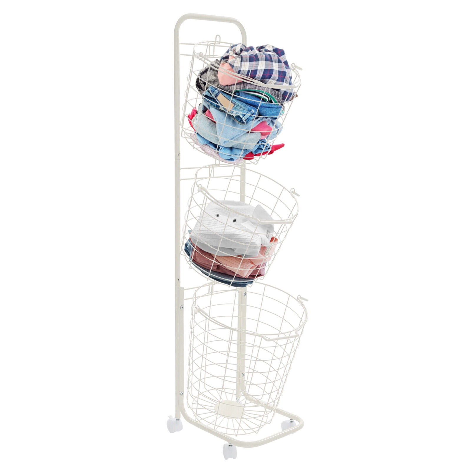 3-Tier Universal Wheels Laundry Hamper Cart Clothes with 3 Removable Basket