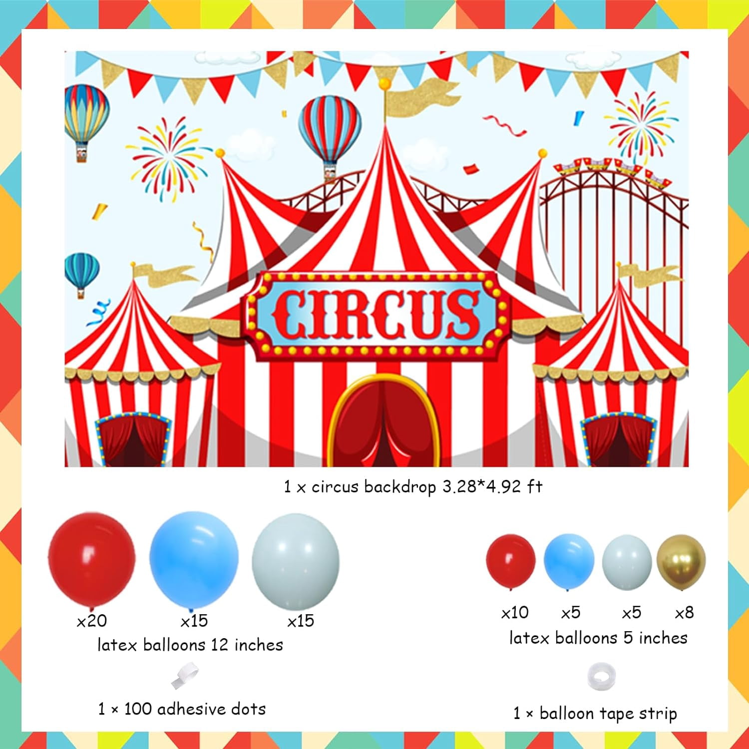 9 Pack 22 Inch Circus Balloons - Red & Blue 4D Carnival Theme Party Decorations