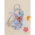 thumbnail image 2 of SUNSIOM Baby Bow Overalls Romper Flutter Sleeve Layered Ruffled Hem Lace Trim Square Neck Jumpsuit Headband Outfits, 2 of 6