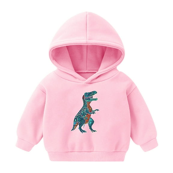 Eltusu Boys Fall Hoodies, Pullover Long Sleeve Printed Cotton Boys Sweatshirts Pink Size 6-7 T