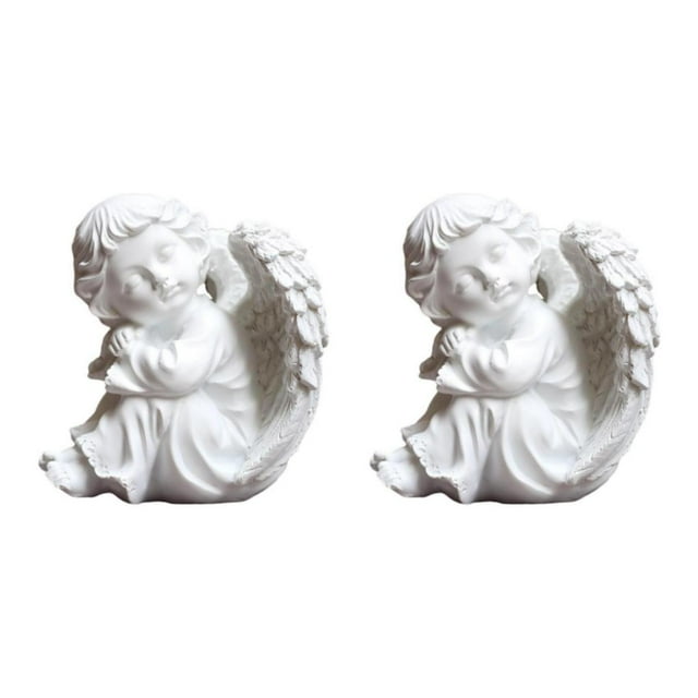 Guardoinrt Beautiful Resin White Angel Statue Delicate Desktop Decor Collection Window Props for Christmas lean knee left think 2Set