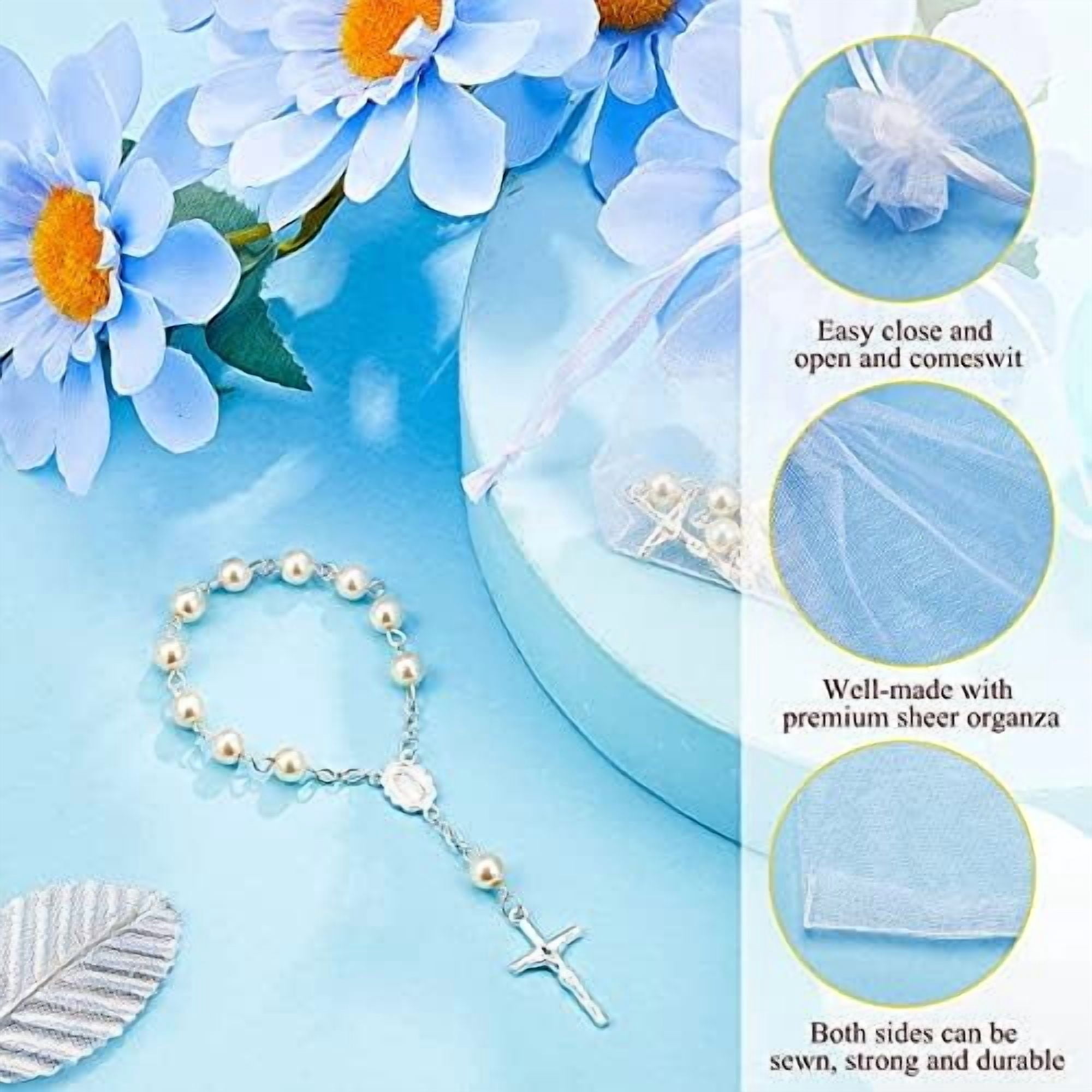 Atefa 12 Pieces Baptism Rosary Mini Rosary Baptism Favors Centerpieces for Party on Table Christening Favors Communion Favors Weddings Party Favors(White)
