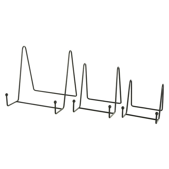 DecMode 10", 8", 6"H Black Metal Wide Tabletop Triangle Easel with Ball Accents, 3-Pieces