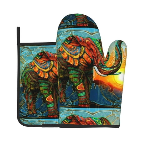 

Oven Gloves Hot Pads For Kitchen Decor Colorful Elephant Printed Heat Resistant 2pcs For Cooking Baking Bbq