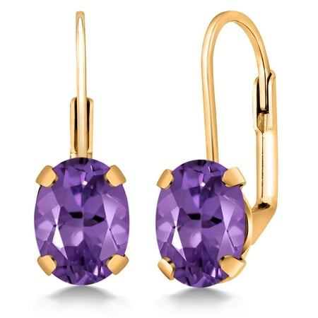 Gem Stone King 18K Yellow Gold Plated Silver Purple Amethyst Earrings for Women | 3.10 Cttw | Gemstone February Birthstone | Oval 8X6MM