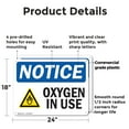 thumbnail image 2 of (2 Pack) Oxygen In Use OSHA Notice Sign 24 Inch X 18 Inch Plastic Sign, Weather Resistant, UV Protected for Workplace, Business, and Construction Site, Made in the USA, 2 of 8