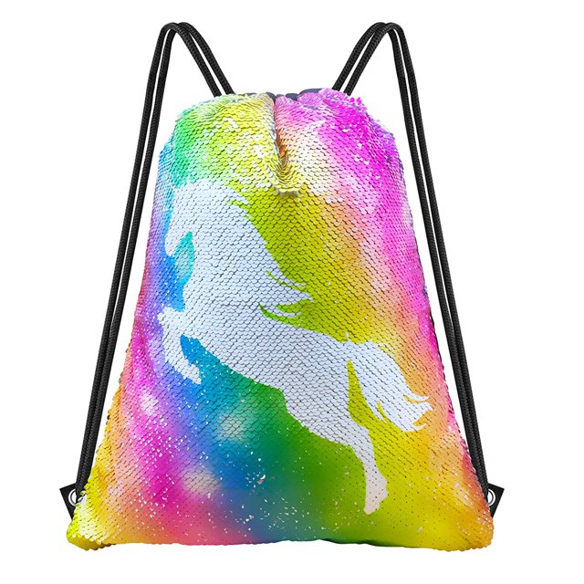 Unicorn Gift Mermaid Sequin Bag,Reversible Drawstring Backpack Glitter Dance Bag