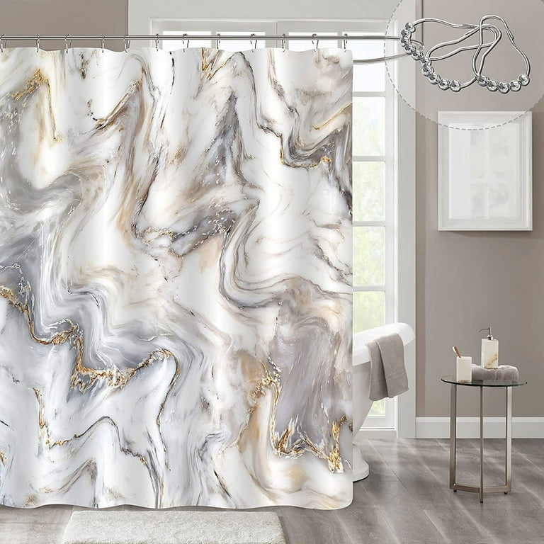 Grey Gold Marble Shower Curtain, Abstract Neutral Shower Curtain