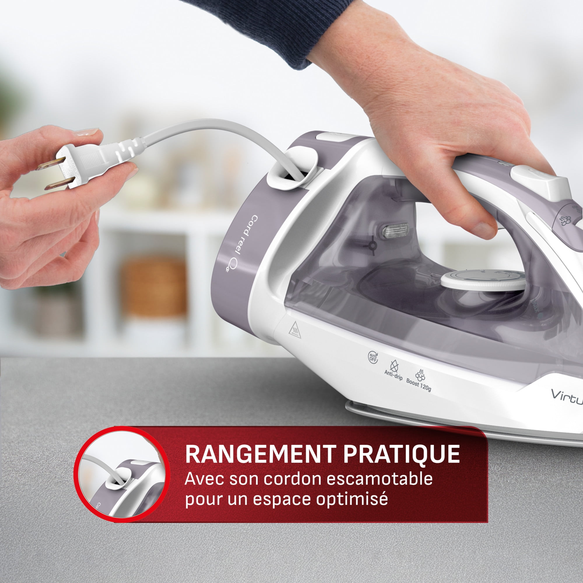 Fer à vapeur Virtuo 30, 1500 W avec cordon rétractable, semelle en céramique et arrêt automatique