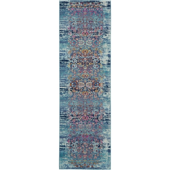 Nourison Vintage Kashan VKA02 Blue/White/Orange Indoor Area Rug - 2'4 x 8'