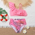 thumbnail image 4 of GYRATEDREAM Girls Swimsuit 2 Piece Tankini Set One Shoulder Bikini Tops High Waist Floral Bottom Quick Dry Bathing Suits, 4 of 6