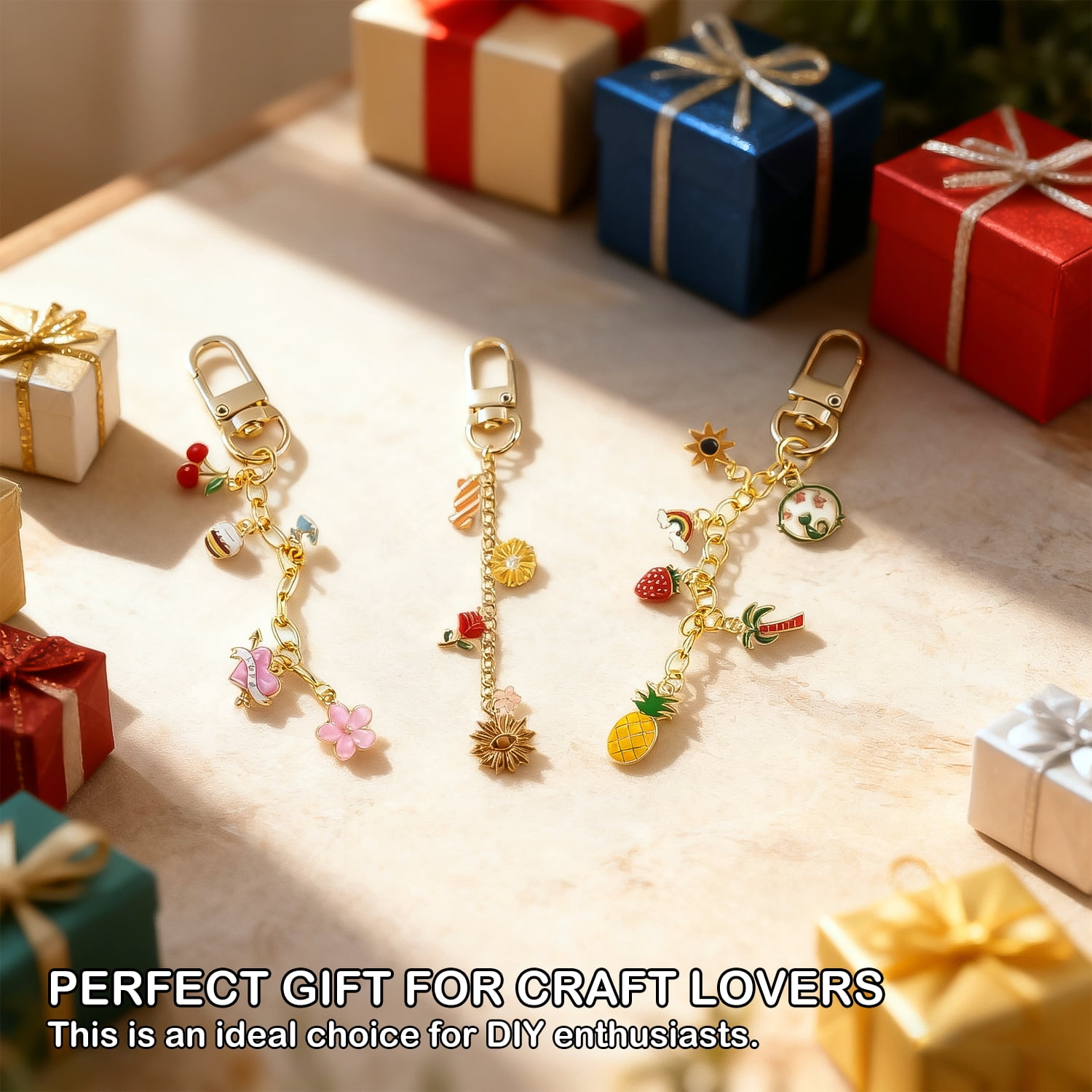 390 Charms Lip Gloss Keychain Making Kit, Including 20 Keychain Clips 25 Extender Chain 118 Charms Jewelry Plier, Bag Charm Kit, Keychains Making Supplies for DIY Crafting and Jewelry Making