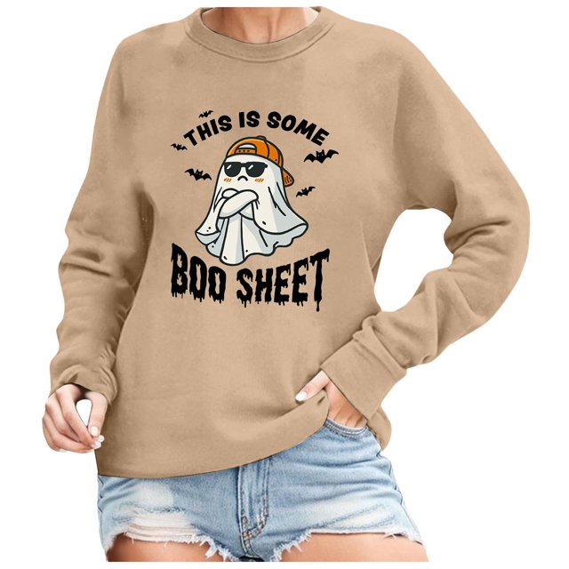 EHQJNJ Sweat-Shirt Vert à Col Rond pour Femmes Haut Ample Imprimé Mignon Hoodie Pull-Over Matelassé Sans Capuche Graphiques