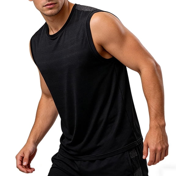 Vibrex Men's Solid Color Ice Silk Loose Breathable Round Neck Sleeveless Tank Top for Gym Workouts & Casual Wear,02-Black_XL