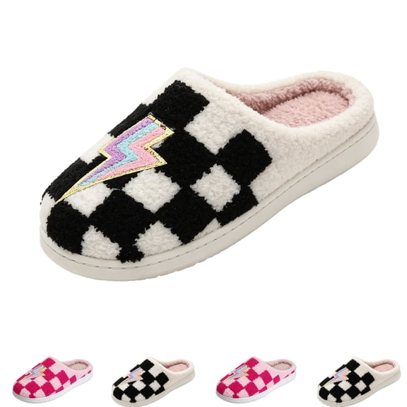 Domzle Slippers for Women and Men - Fuzzy House Slippers with Memory Foam, Comfy Plush Fluffy Indoor House Shoes, Cozy Warm Slip on Bedroom Slippers with Non-Slip Sole Black