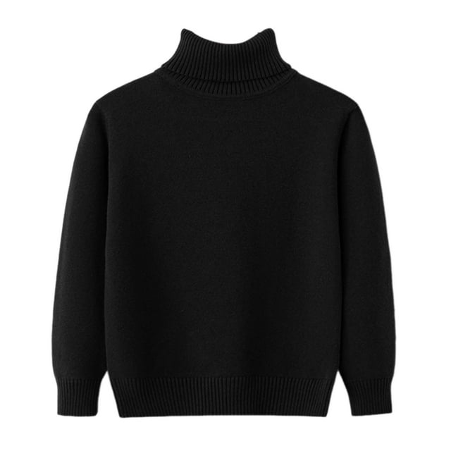 Splozh Chandail Tricoté pour Tout-Petit Garçon Chandail à Col Montant pour Enfants avec Base en Tricot de Couleur Unie Chandail Tricoté pour Garçons et Filles Noir, 9-10 Ans