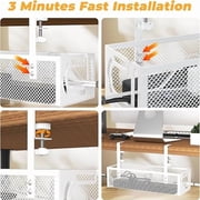 OFEFE Under Desk Cable Management Tray - No Drill Cable Organizer Box with Side Opening, Cord Raceway for Office & Home, Wire Storage Basket for Power Strips (15.35x4.72, White Metal Mesh)