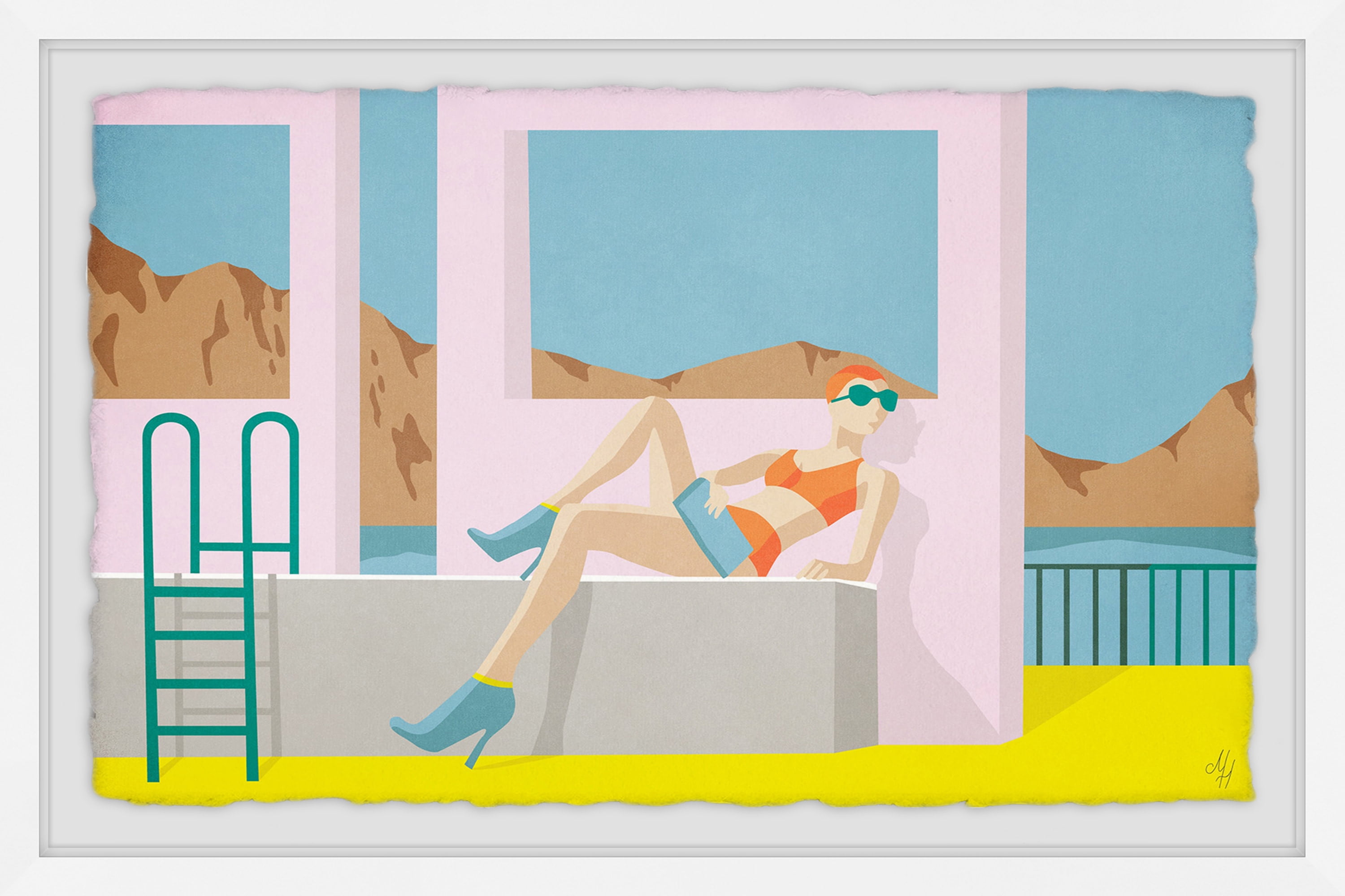 Posing By The Pool Framed Painting Art Print, 30.00" x 1.50"