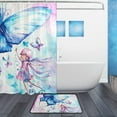 thumbnail image 2 of Coolnut Shower Curtain and Rug Set, Girl Imagining Flying with Butterflies Polyester Waterproof Bath Curtain and Mat for Bathroom with Hooks, 72" x 72", 2 of 6