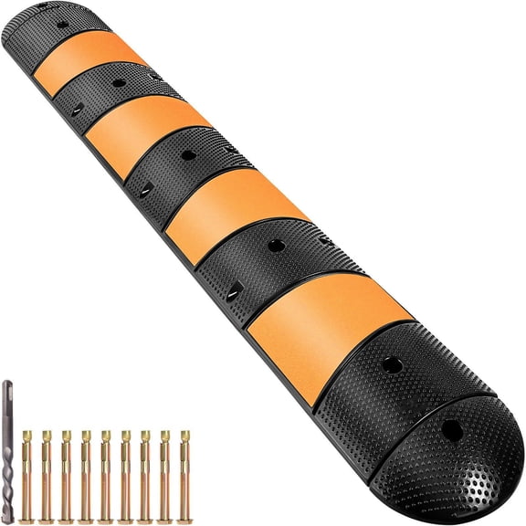 Speed Bump 72 Inch - 2 Channel Rubber Speed Hump, 22000 LBS Capacity, Driveway Speed Bump for Asphalt, Concrete, Gravel with End Caps
