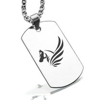 Stainless Steel Mythical Pegasus Head Dog Tag Pendant Necklace