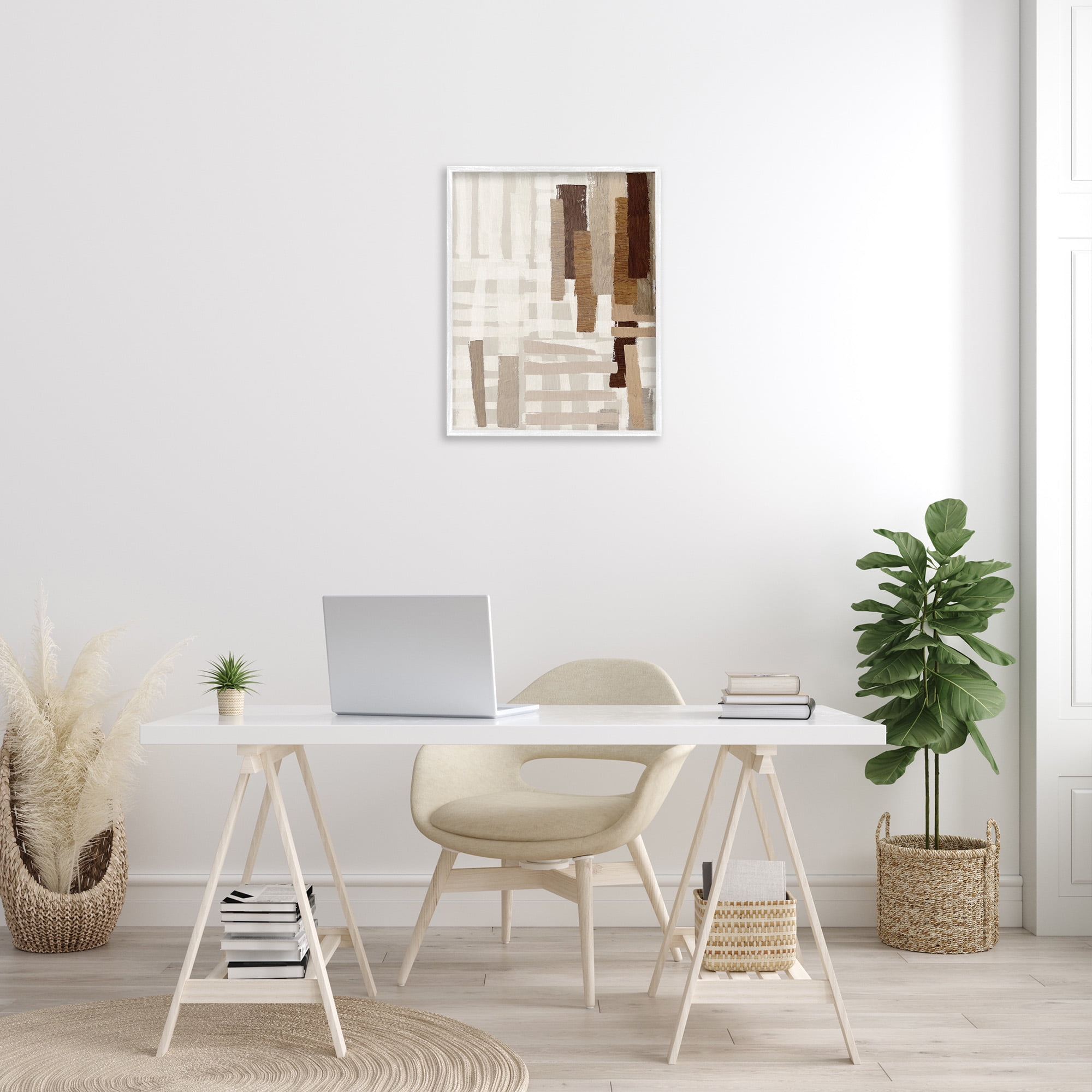 Stupell Industries Rustic Hatched Pattern Abstract Painting White Framed Art Print Wall Art, 24 x 30