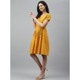 thumbnail image 5 of Janasya Summer Yellow Cotton Schiffli Scalloped V-Neck Flared Midi Dress, 5 of 8